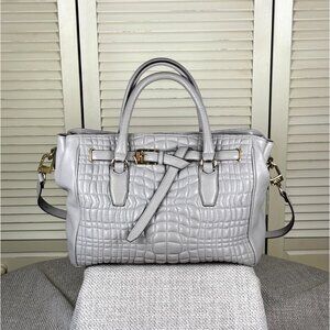 Aimee Kestenberg Dani Quilted Gray Leather Tote Shoulder Bag Purse Gold Hardware